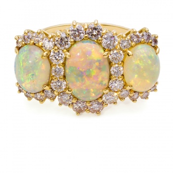 18ct Gold Opal / Diamond Cluster Ring Size V